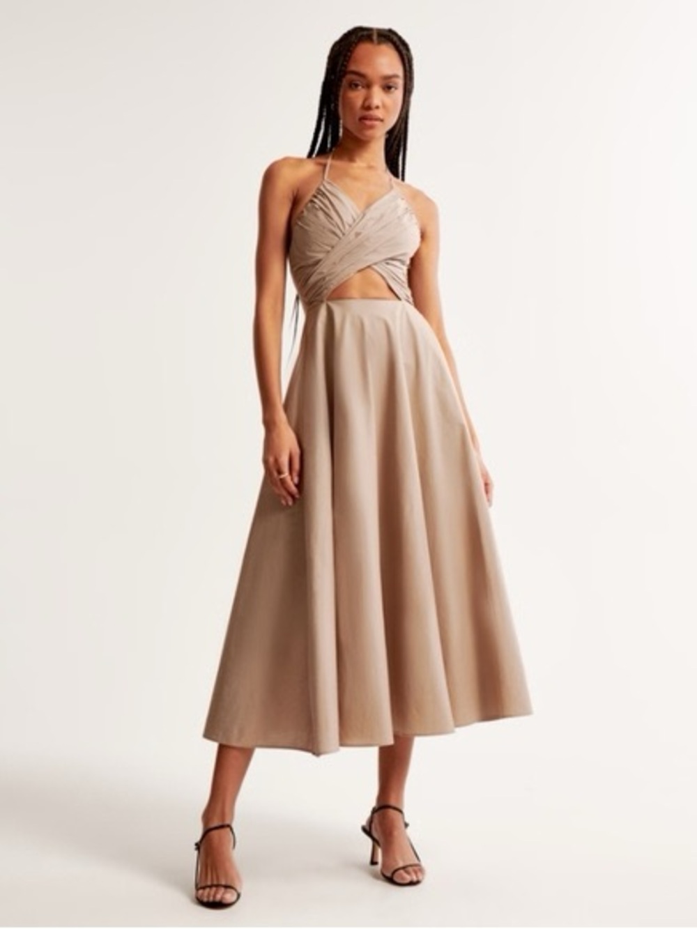 Abercrombie & Fitch Beige Midi Dress with Cutout M